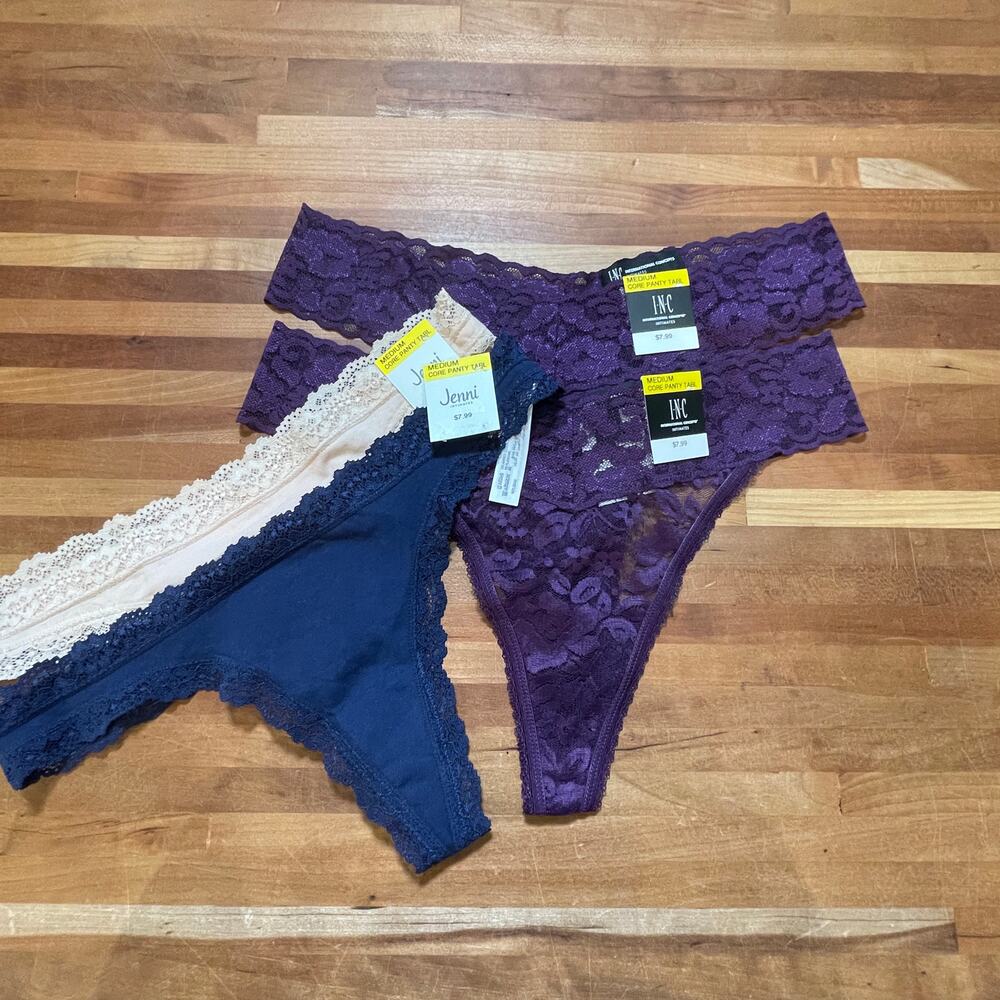 Jenni/INC Mixed panty pack set of 4 thongs Medium